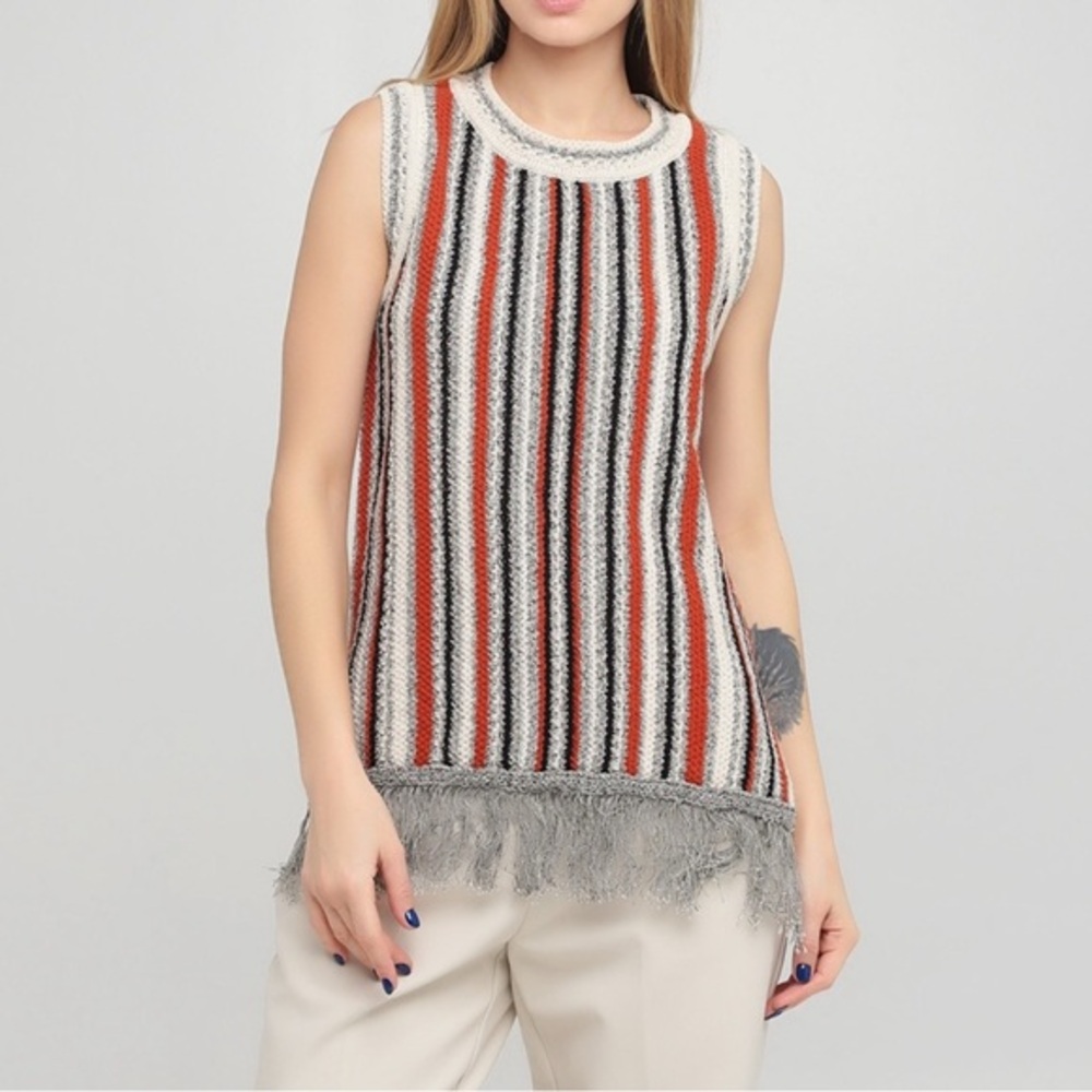 MASSIMO DUTTI Sleeveless Fringe Tunic Sweater Cotton and Polyester Fall Winter S